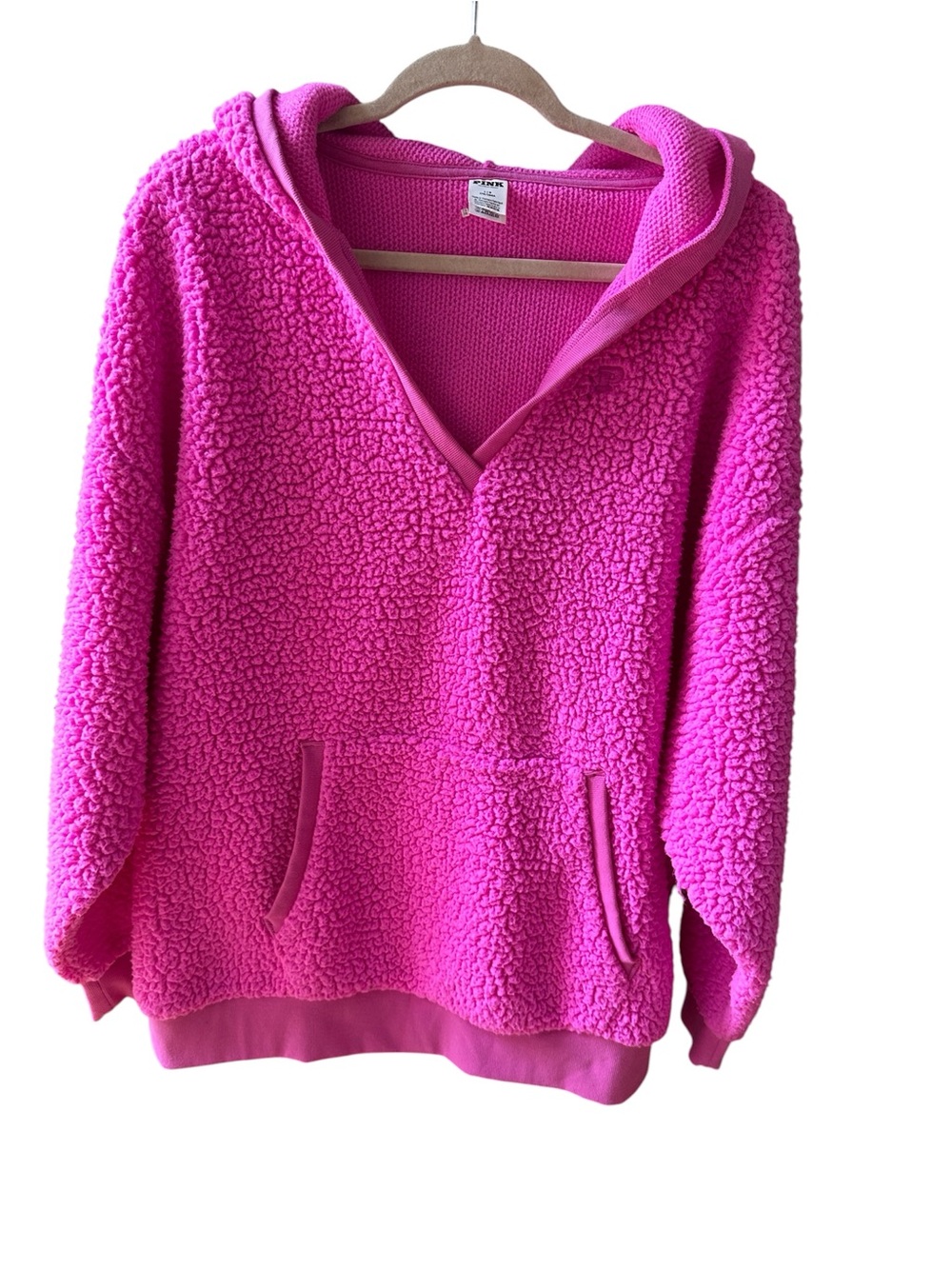 PINK Victoria's Secret Hot Pink Sherpa Hooded Pullover
